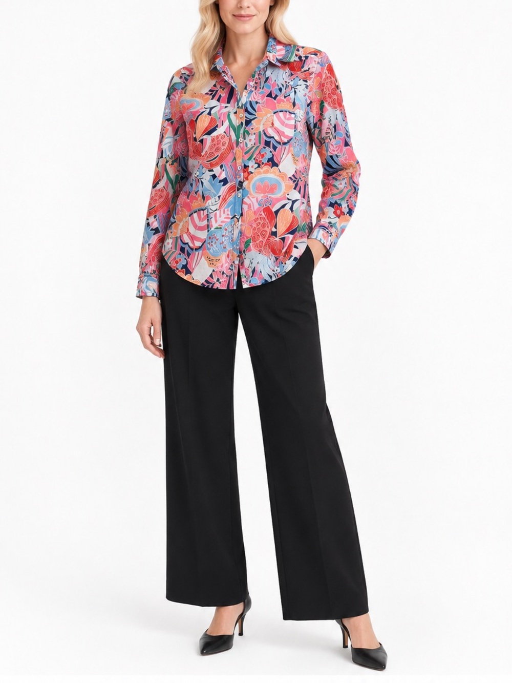 Talbots Button Down Shirt Size M Bright Floral Tropical Top - Picture 1 of 6